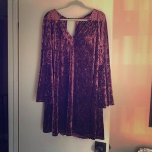 Raspberry velvet dress with bell sleeves